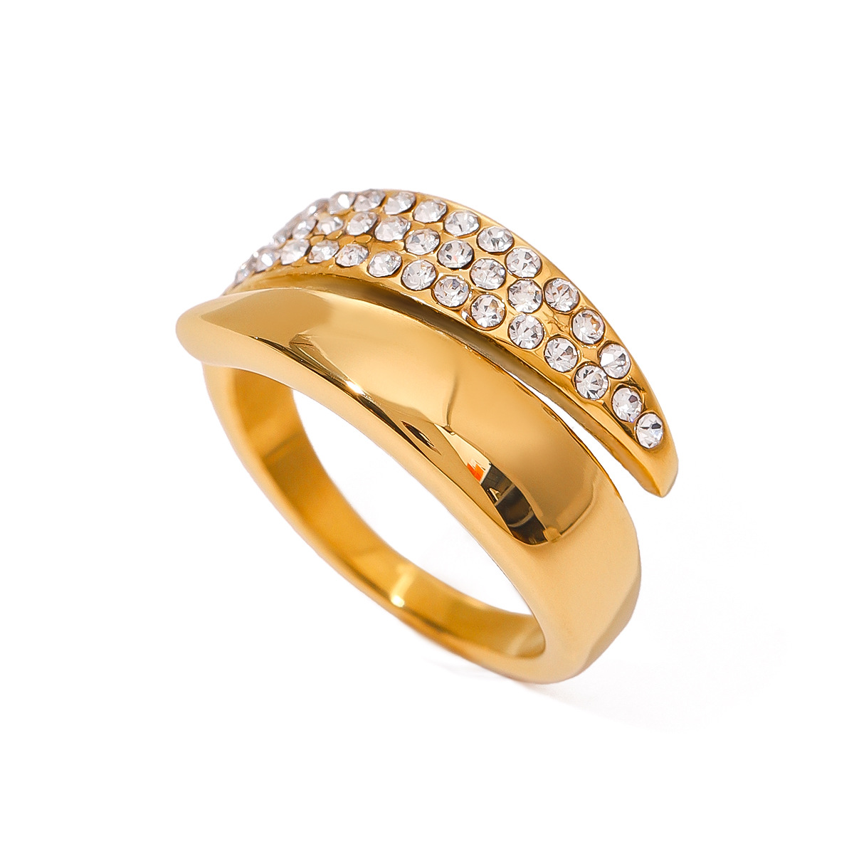 1 stuk eenvoudige retro-stijl geometrische roestvrij staal 18K vergulde inleg strass dames verstelbare ringen h5 Afbeelding4